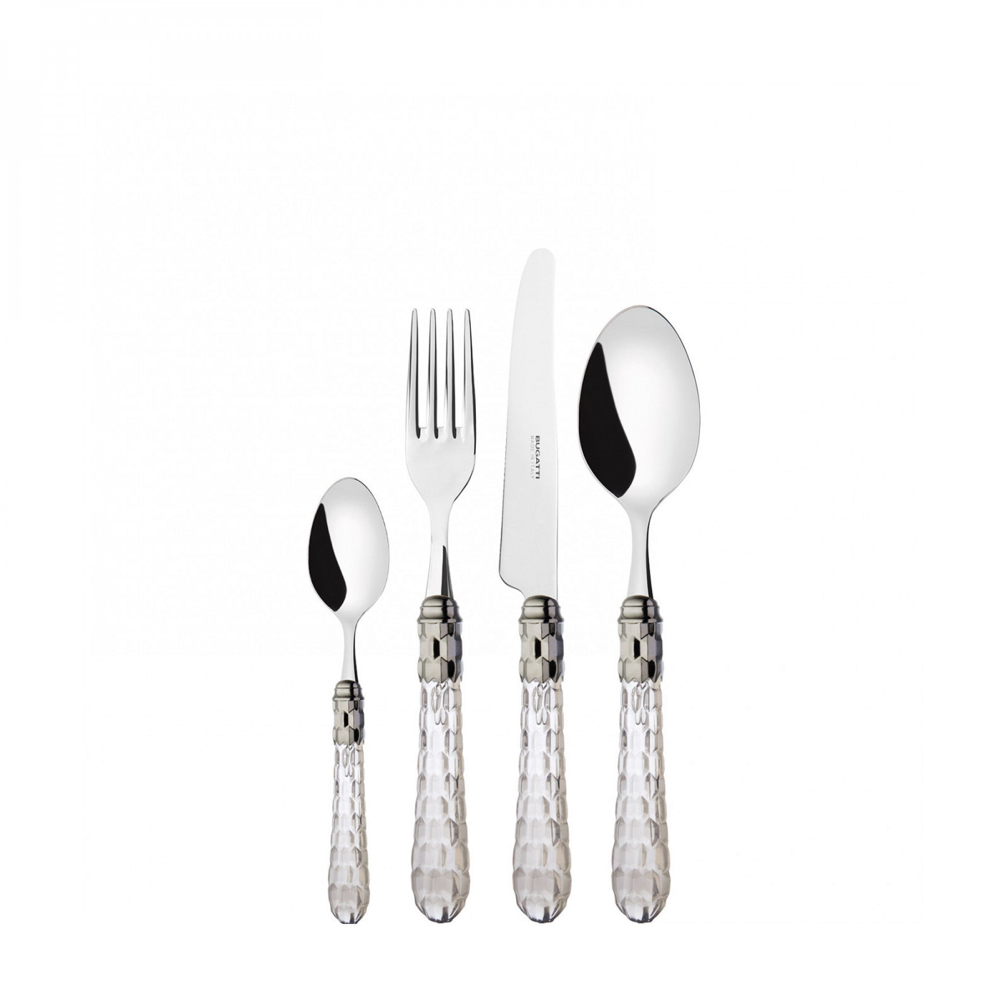BUGATTI, Crystal, 24-piece cutlery set in 18/10 stainless steel with chromed ring. Packaged in a compact lithographed box