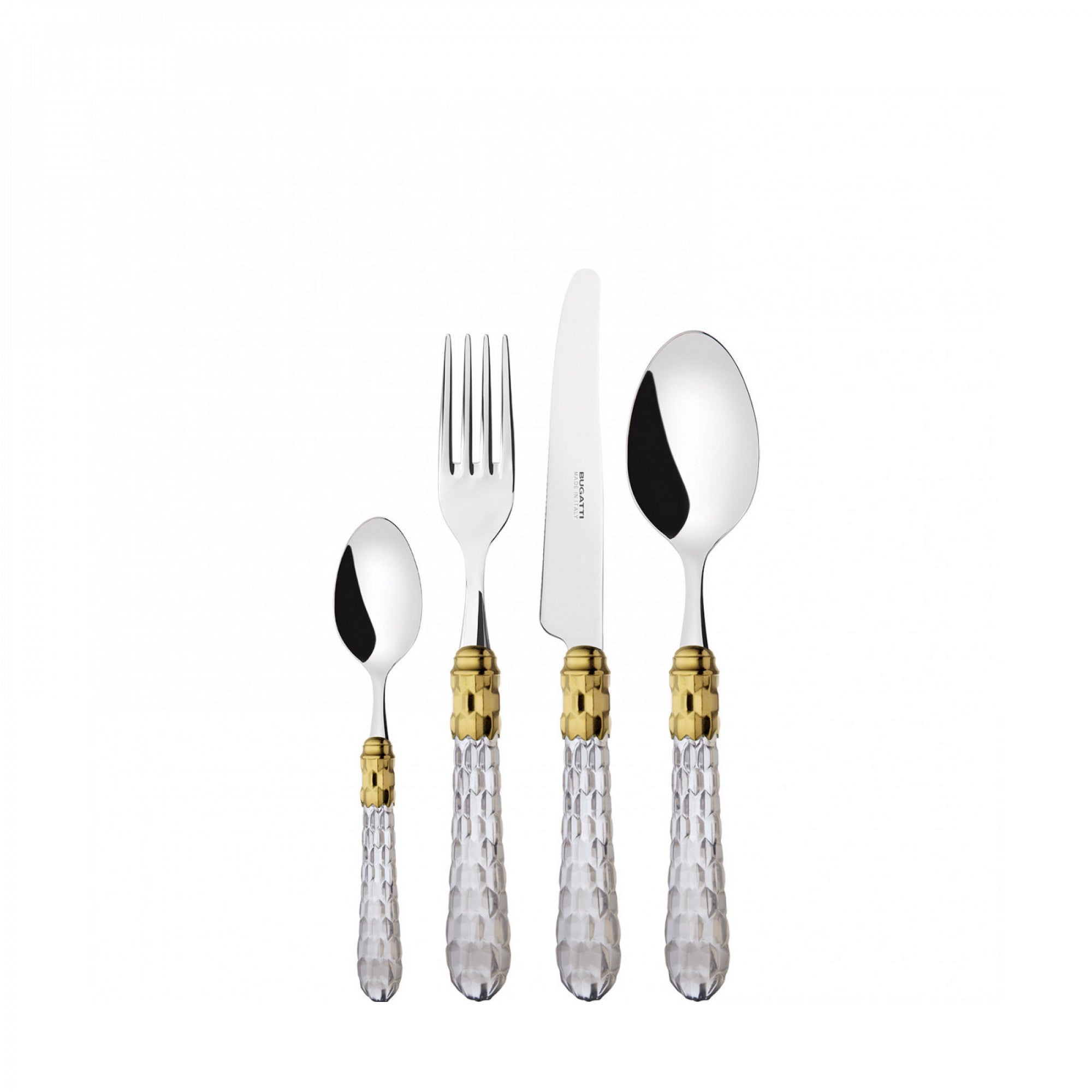 BUGATTI, Cristallo, 24-piece cutlery set in 18/10 stainless steel with golden ring. Packaged in a Compact lithographed box