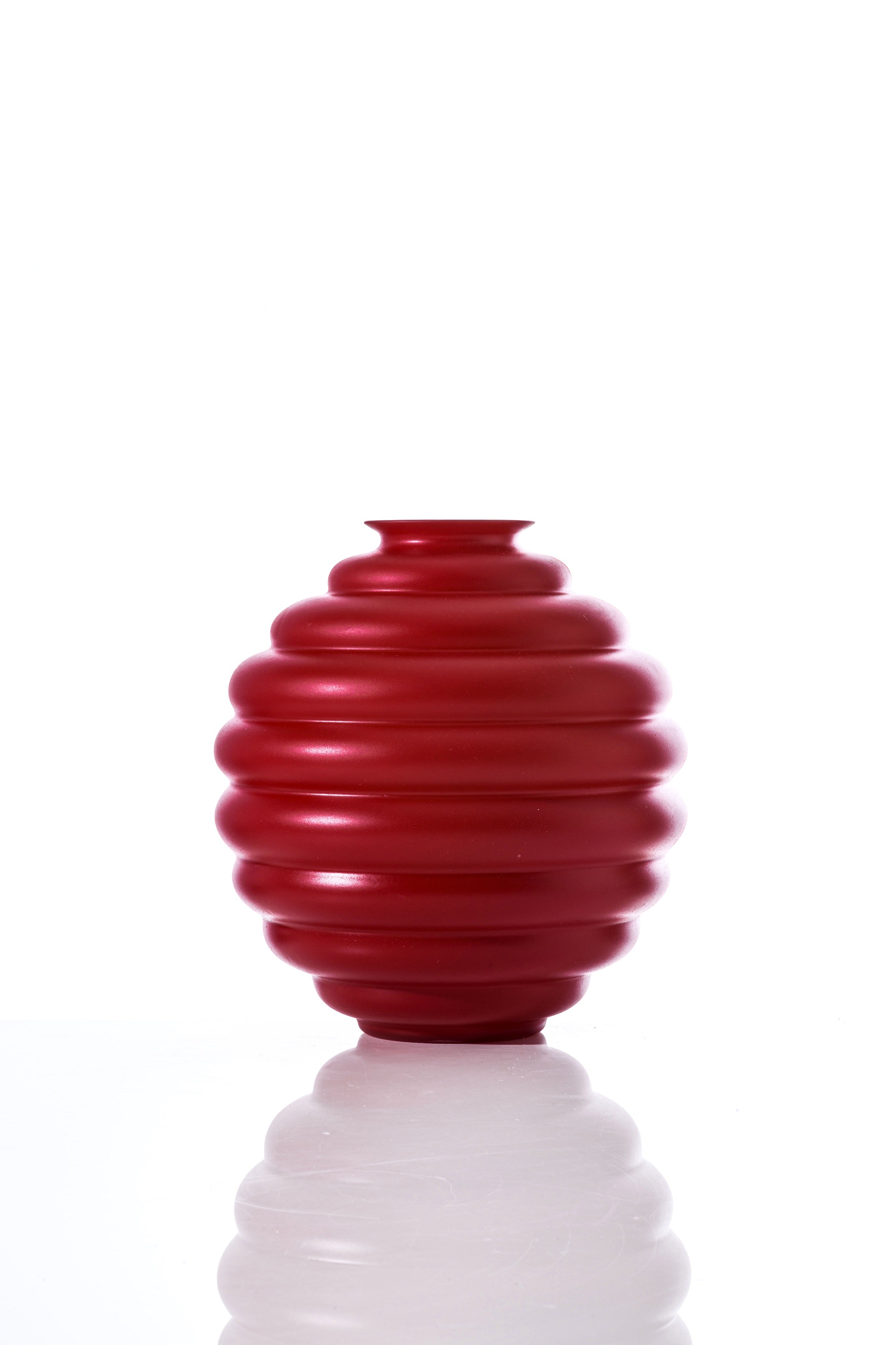 Venini Medium bright red deco vase with sandblasted milky interior