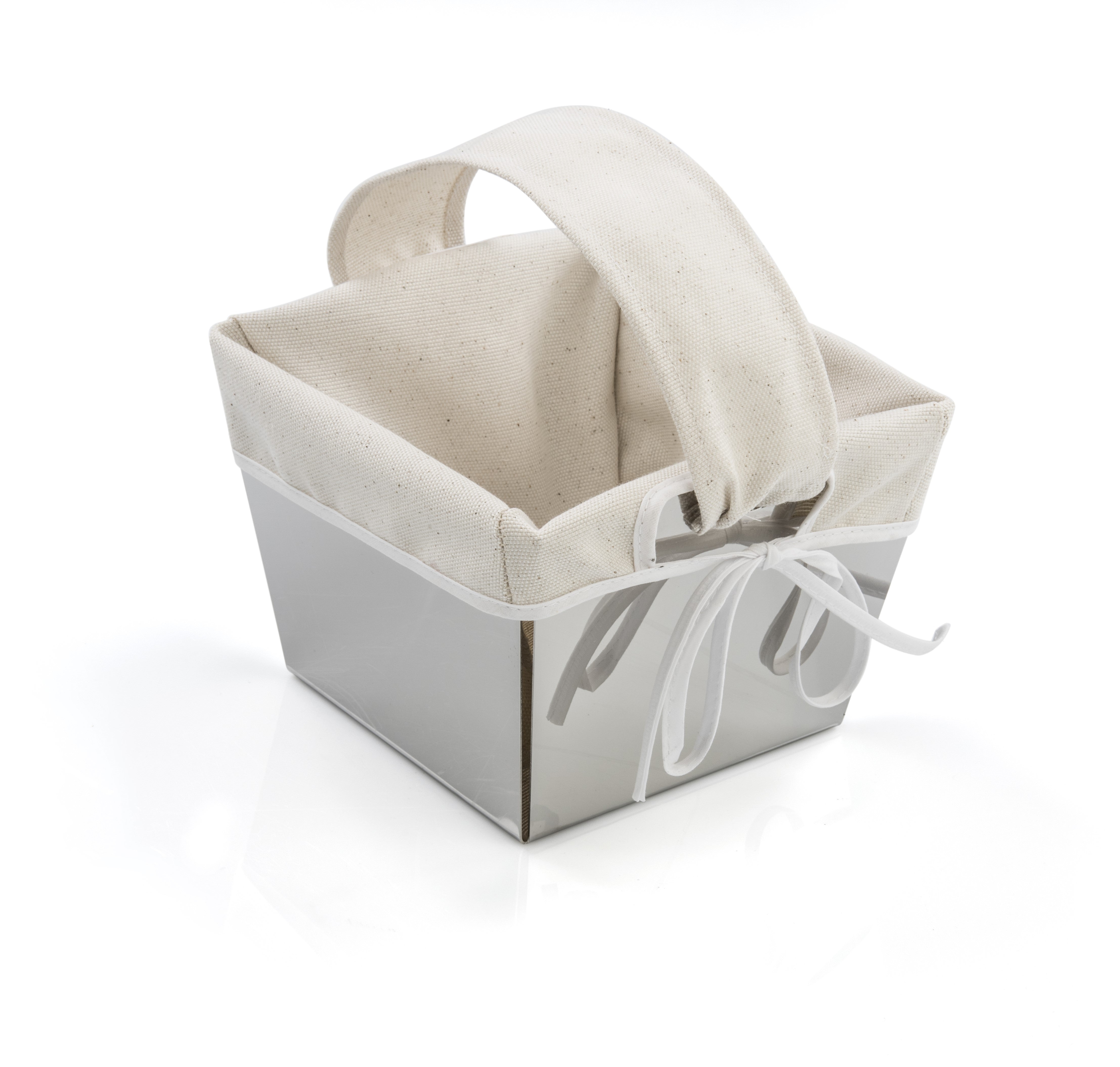 Elleffe Design Small bread basket in stainless steel and fabric, 18 x 18 cm