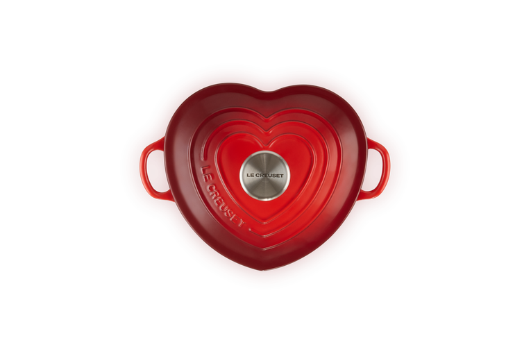 Le Creuset Amour Heart Cocotte aus verglastem Gusseisen mit Herzknopf, 20 cm