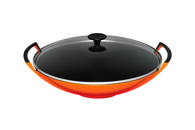 Le Creuset Wok in vitrified cast iron with glass lid
