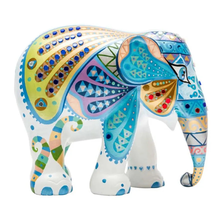 Elefantenparade-Mosaikflügel. Handbemalter Elefant