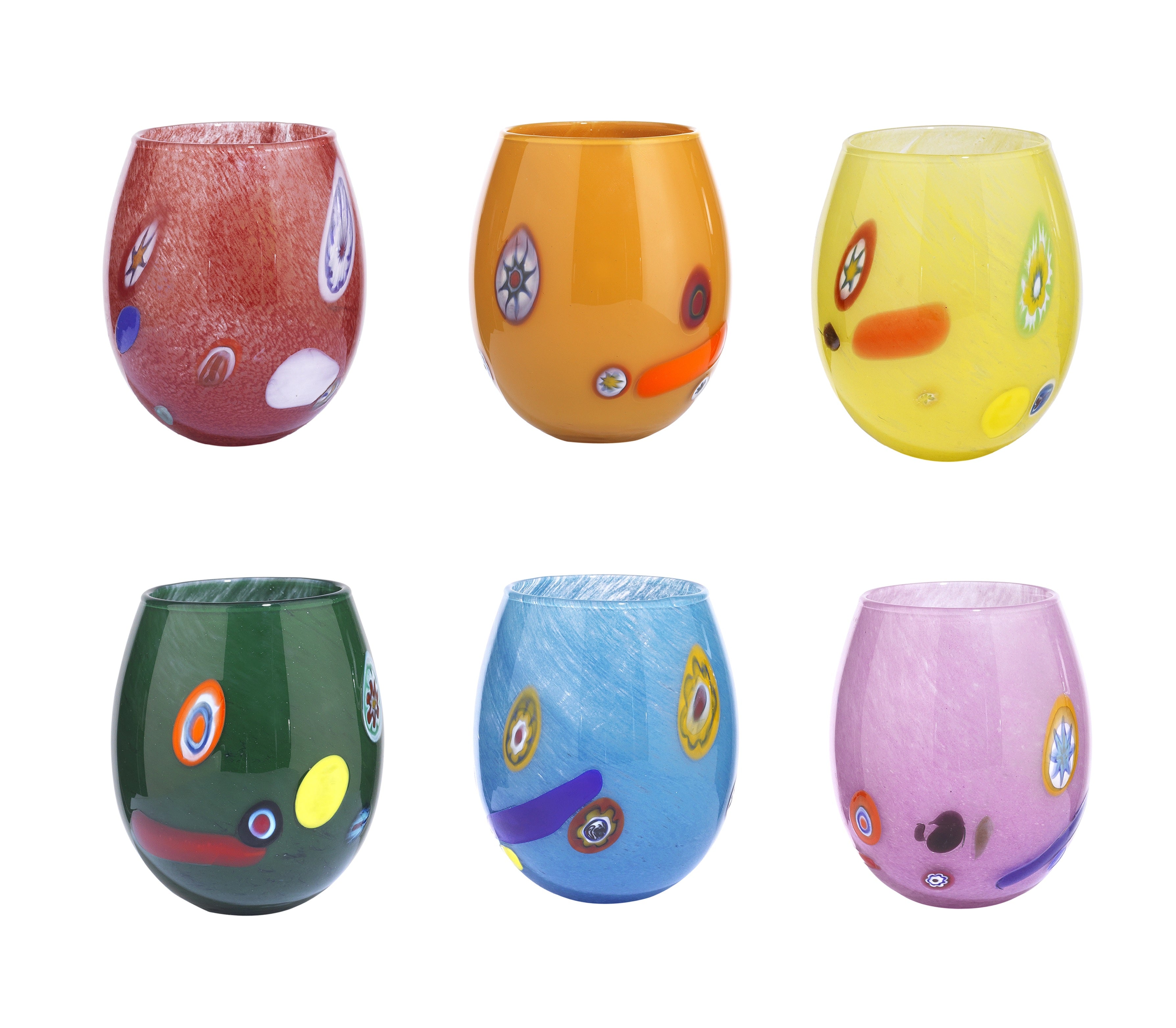 Onlylux Murrinice Set mit 6 Gläsern, verschiedene Farben