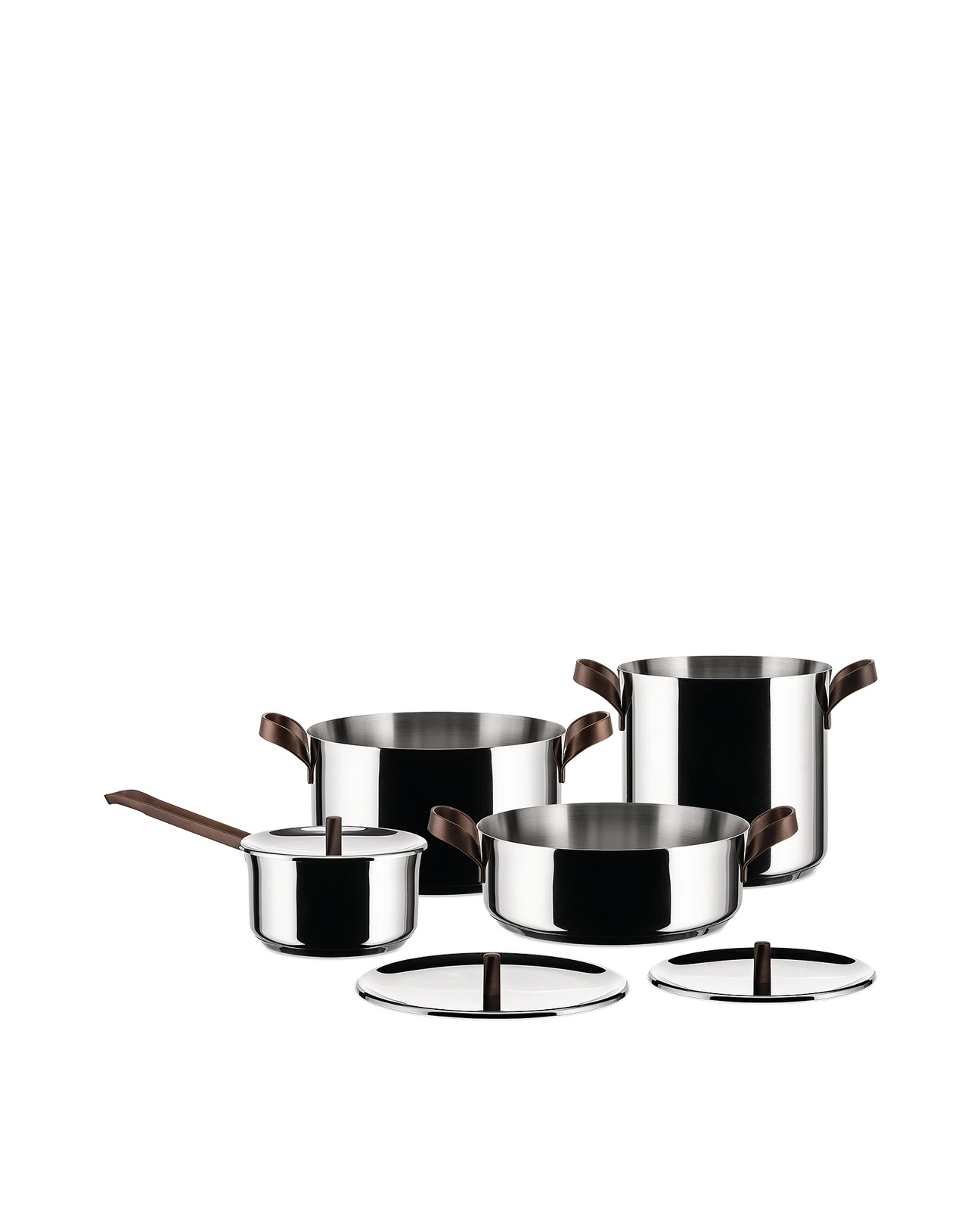 Alessi Edo Set of 7 saucepans, Handles in 18/10 Stainless Steel