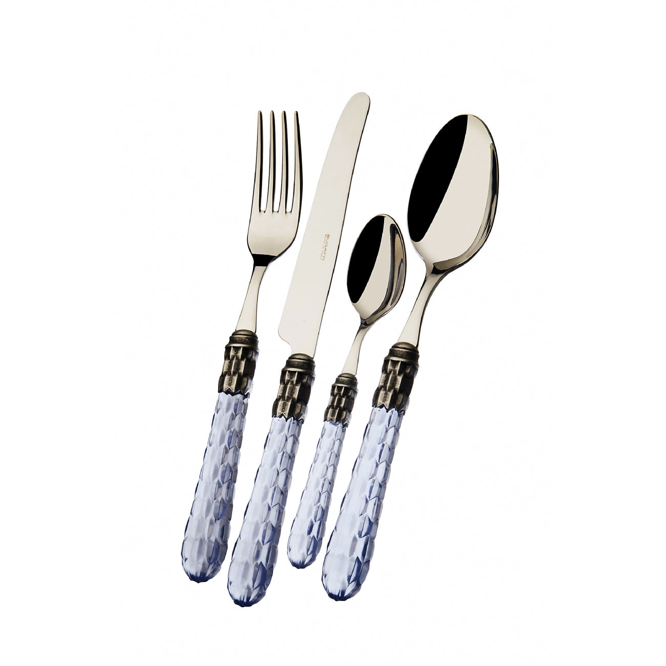 BUGATTI, Cristallo, 24-piece cutlery set in 18/10 stainless steel with antique silver ring and blue handle