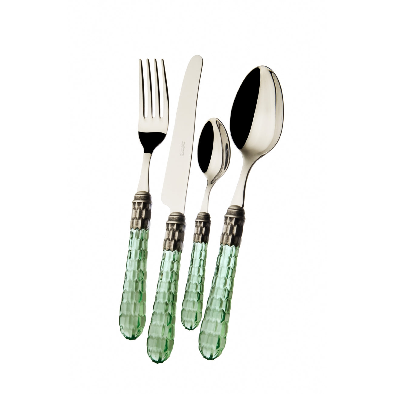BUGATTI, Cristallo, 24-piece cutlery set in 18/10 stainless steel with antique silver ring and green handle